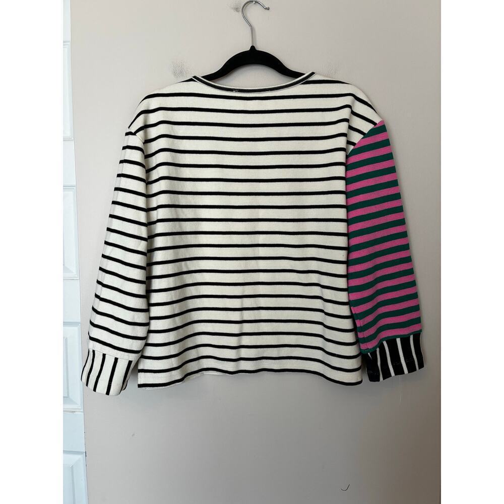 English Factory Striped Sweater Black White Pocket Colored Sleeve Long Sleeves M - Picture 2 of 5